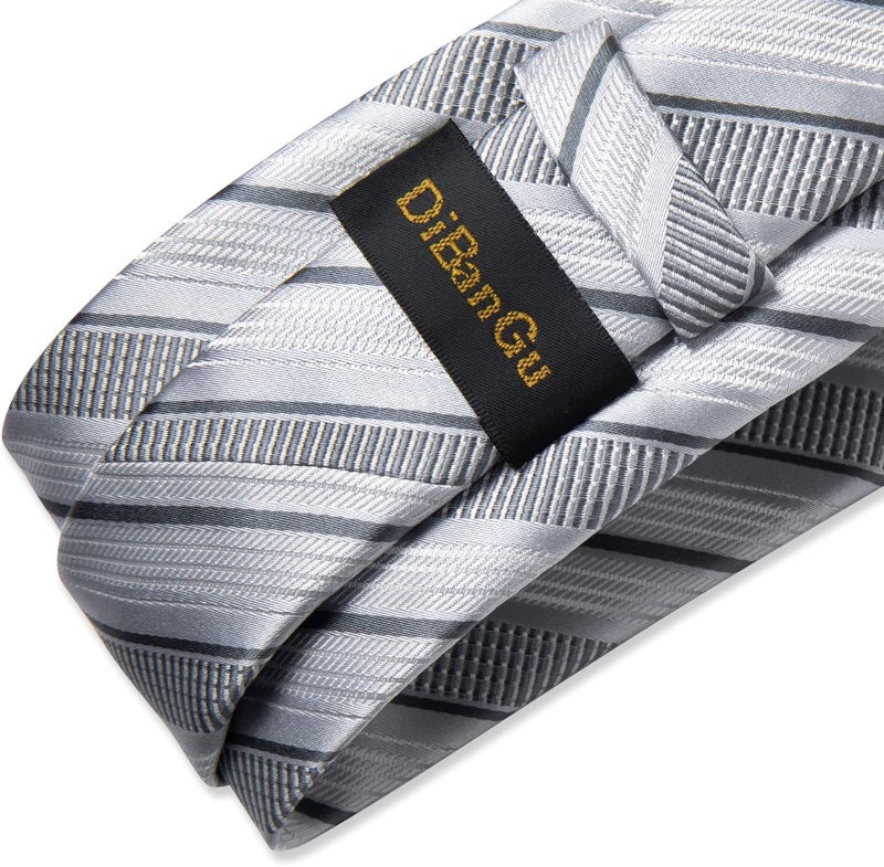 DiBanGu Mens Striped Tie Silk Woven Necktie and Pocket Square Cufflinks Tie Clip Set Wedding Business Formal Gift Tie for Men - Image 4